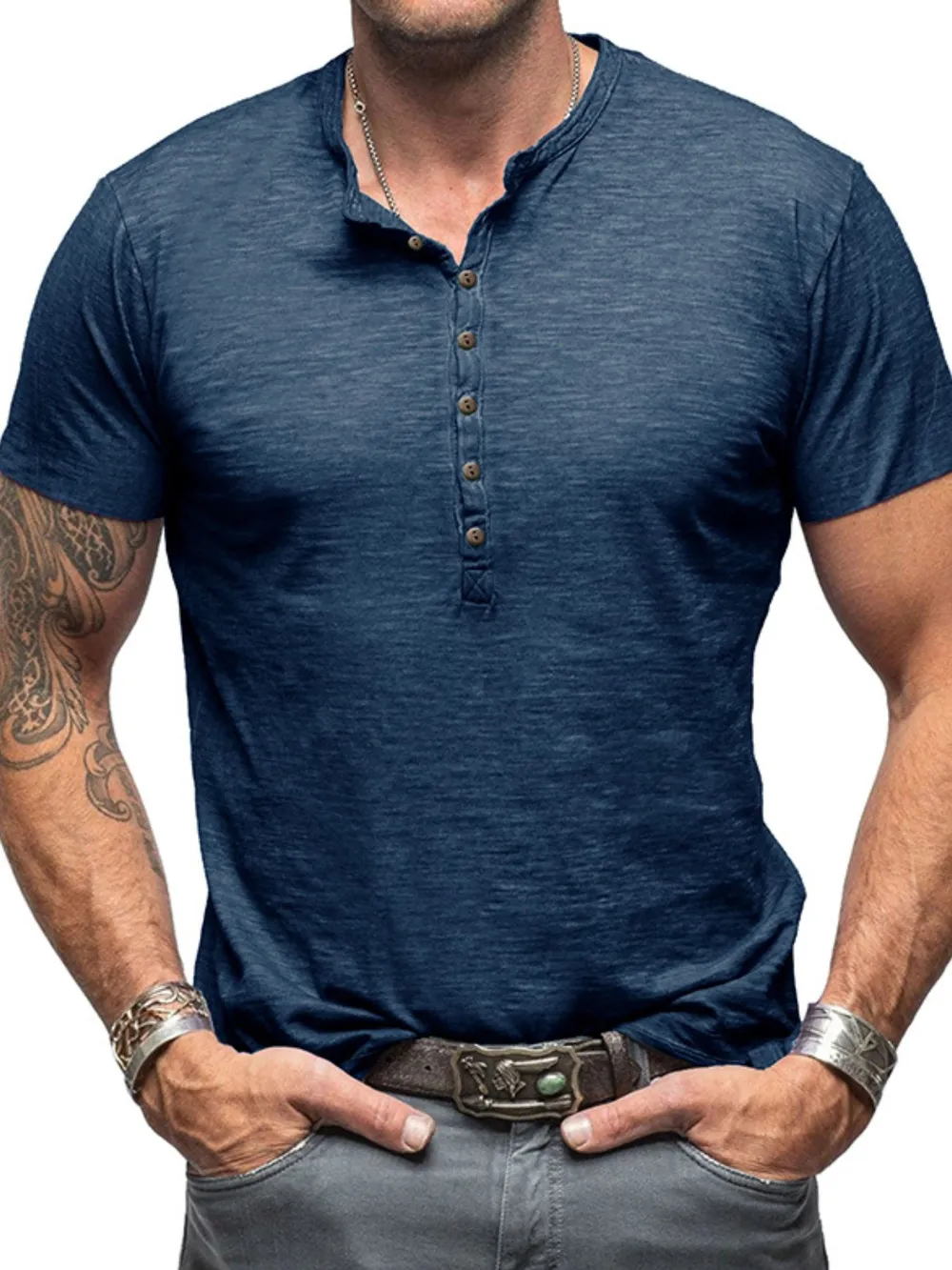 Men's Casual Henley Short Sleeve Button Top, image 7