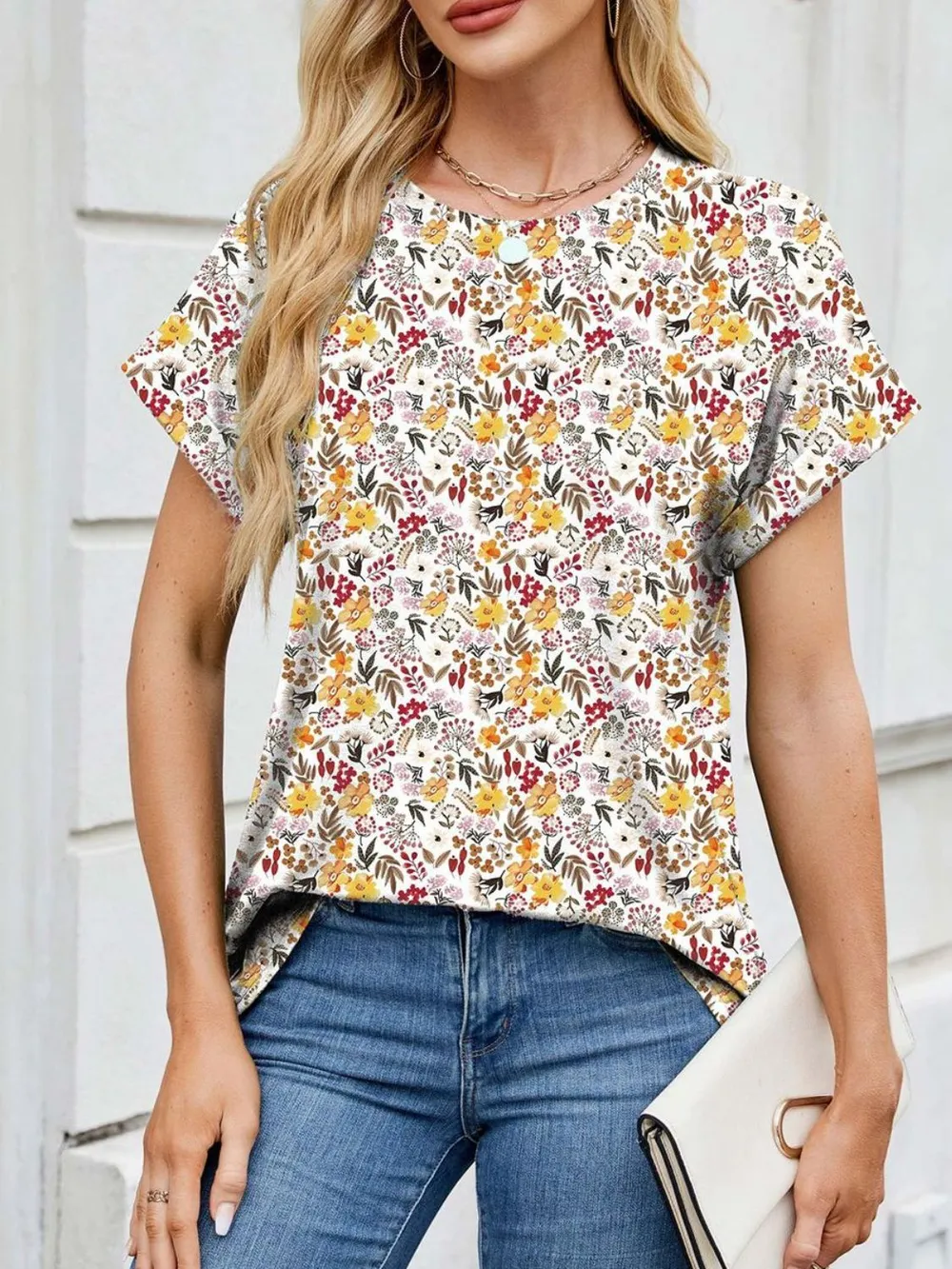 Printed Round Neck Short Sleeve Top, image 27