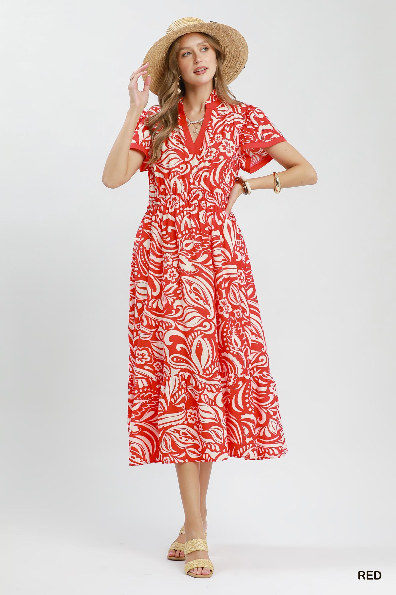 Paisley Print Midi Dress with Side Pockets, image 4