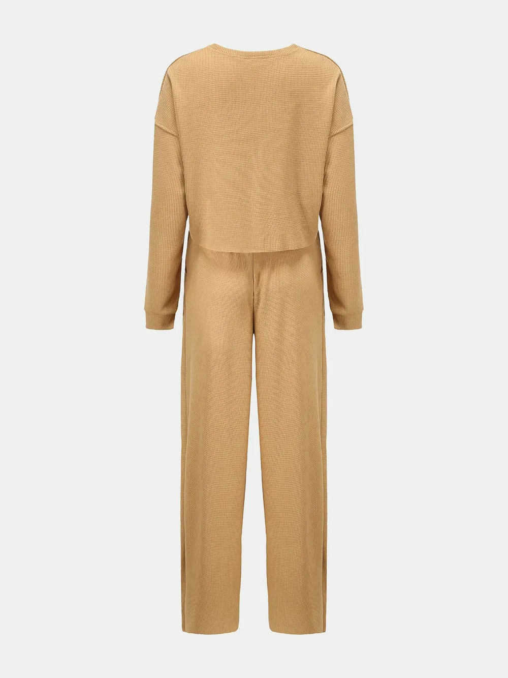 Waffle-Knit Round Neck Top and Pants Set, image 15