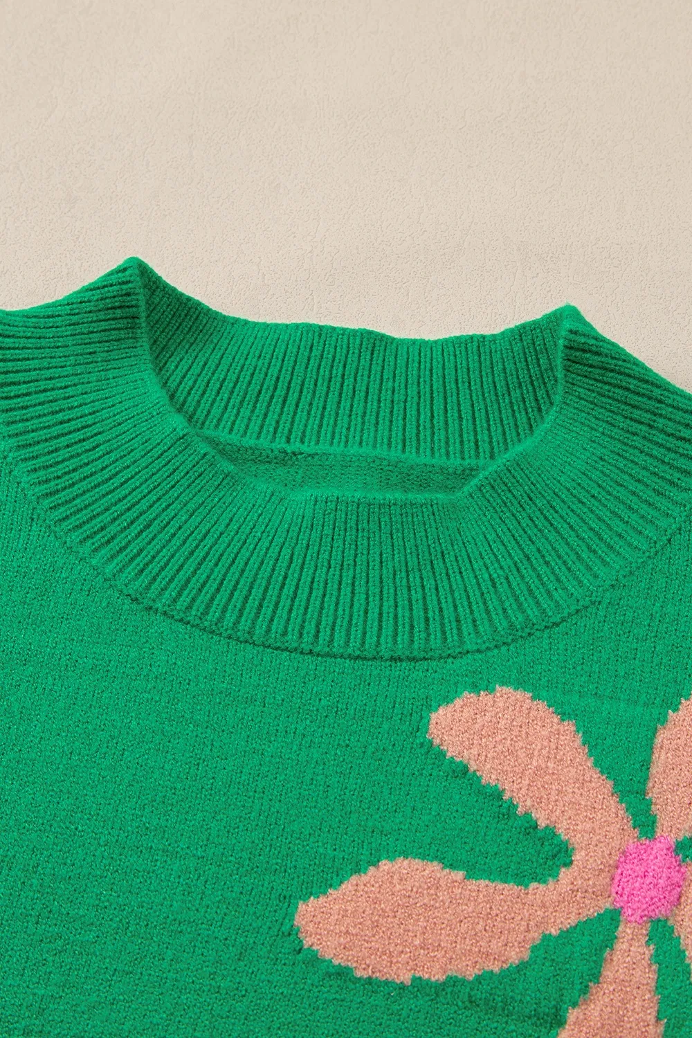 Flower Mock Neck Short Sleeve Sweater, image 7