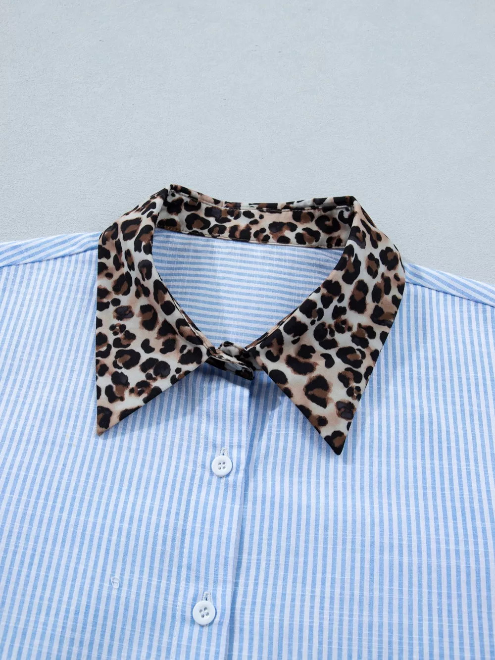 Stripe Leopard Contrast Collar Short Sleeve Shirt, image 7