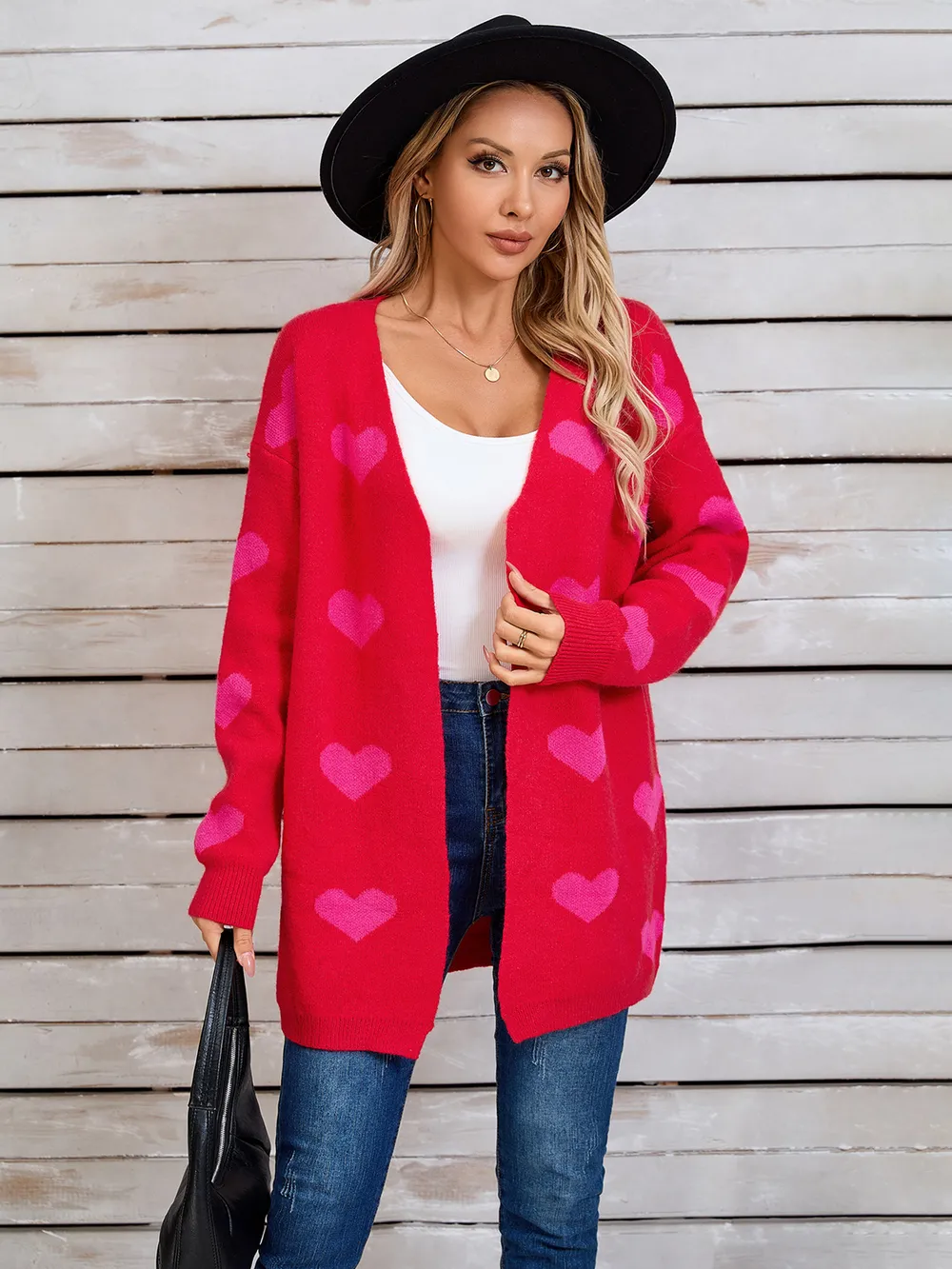 Heart Open Front Long Sleeve Cardigan, image 7