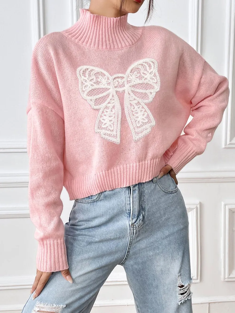 Bow Turtleneck Long Sleeve Sweater, image 7