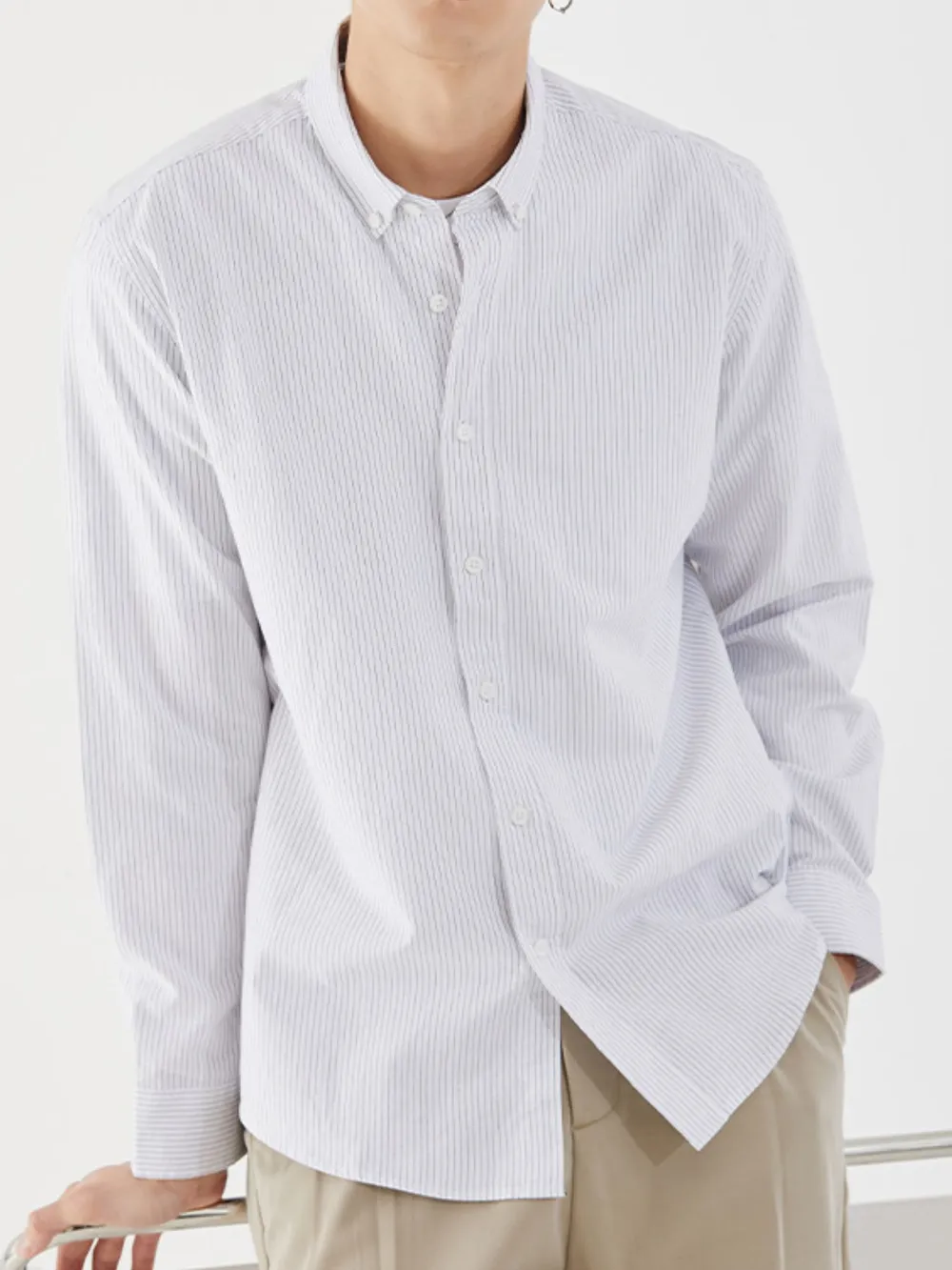 Men's Full Size Striped Button Up Long Sleeve Shirt Plus Size, image 6