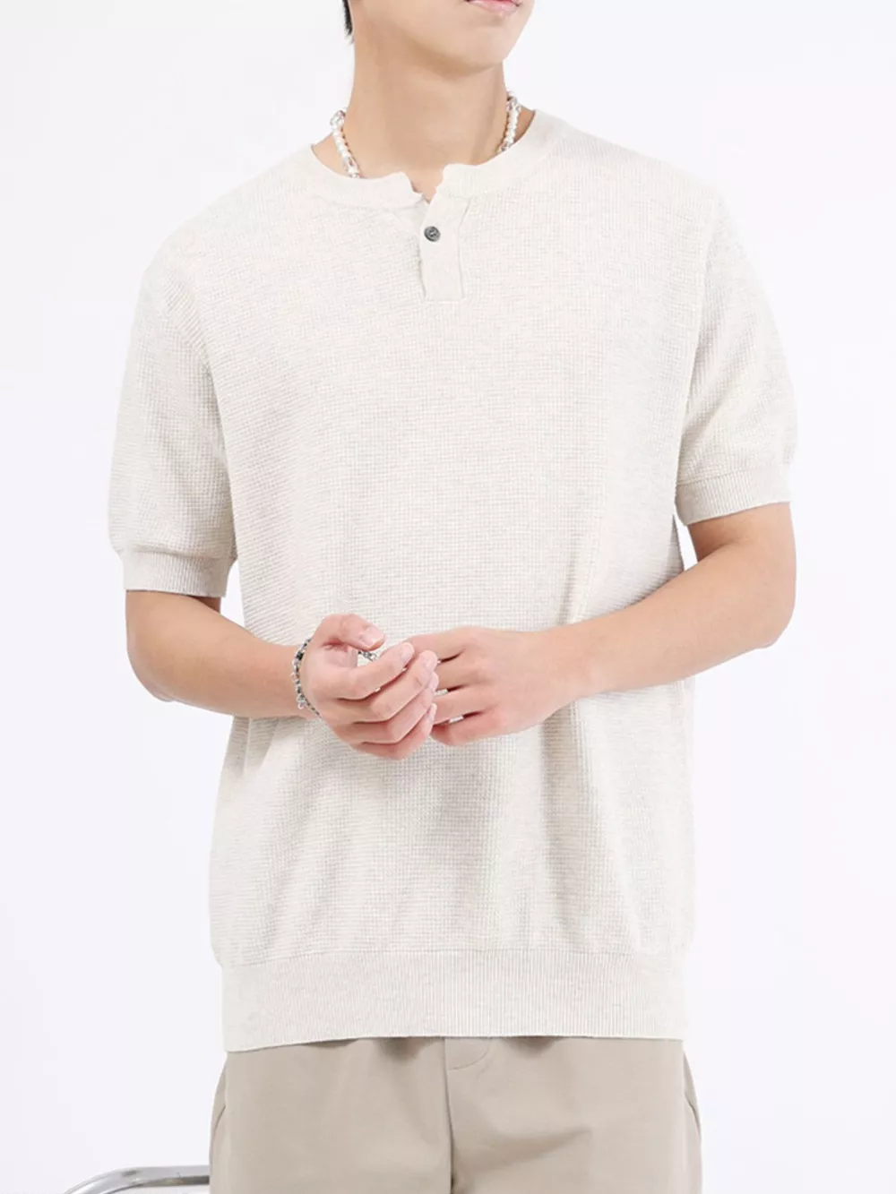 Men's Plus Size Casual Knit Henley T-Shirt, image 7
