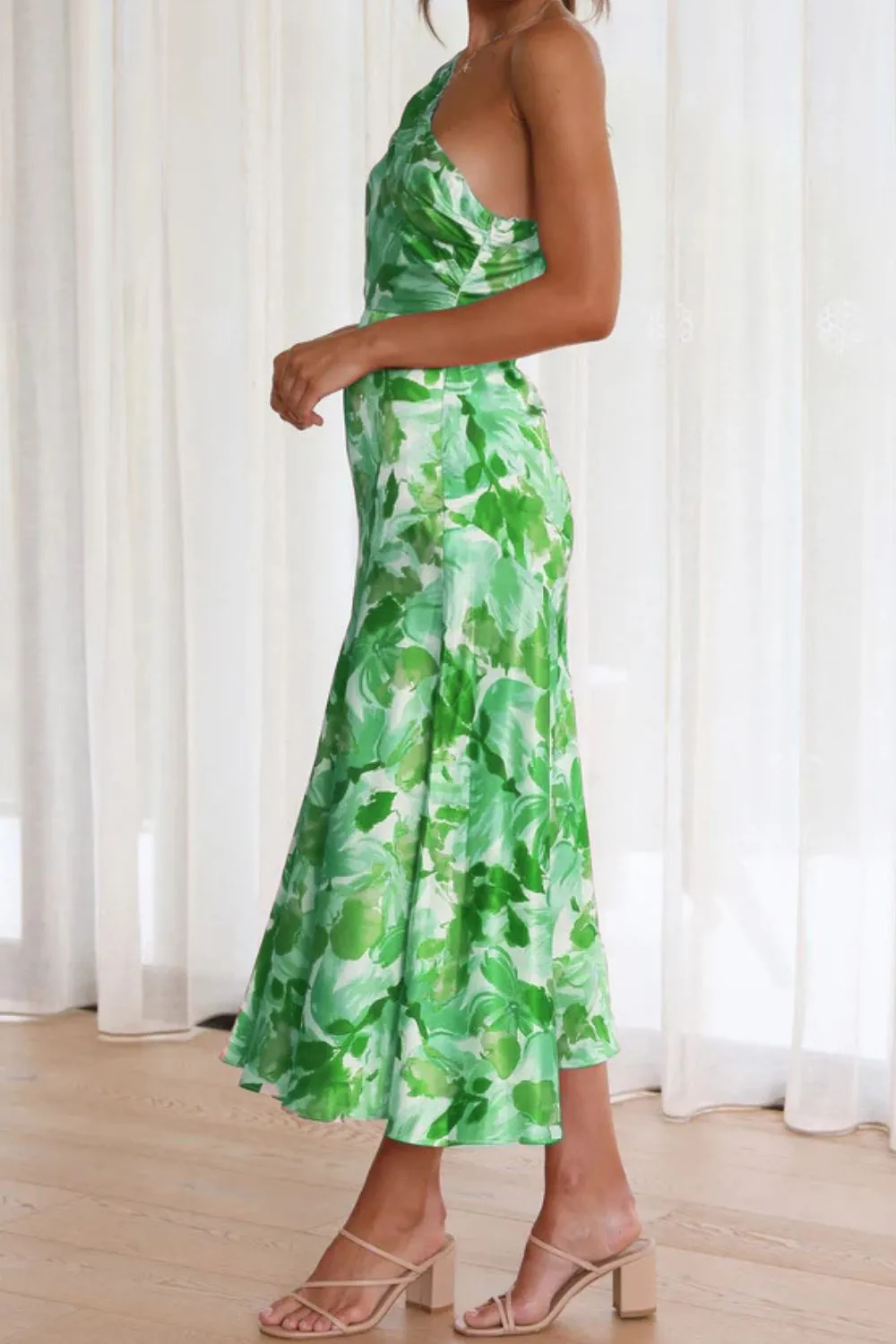 Ruched Printed Single Shoulder Midi Dress, image 4