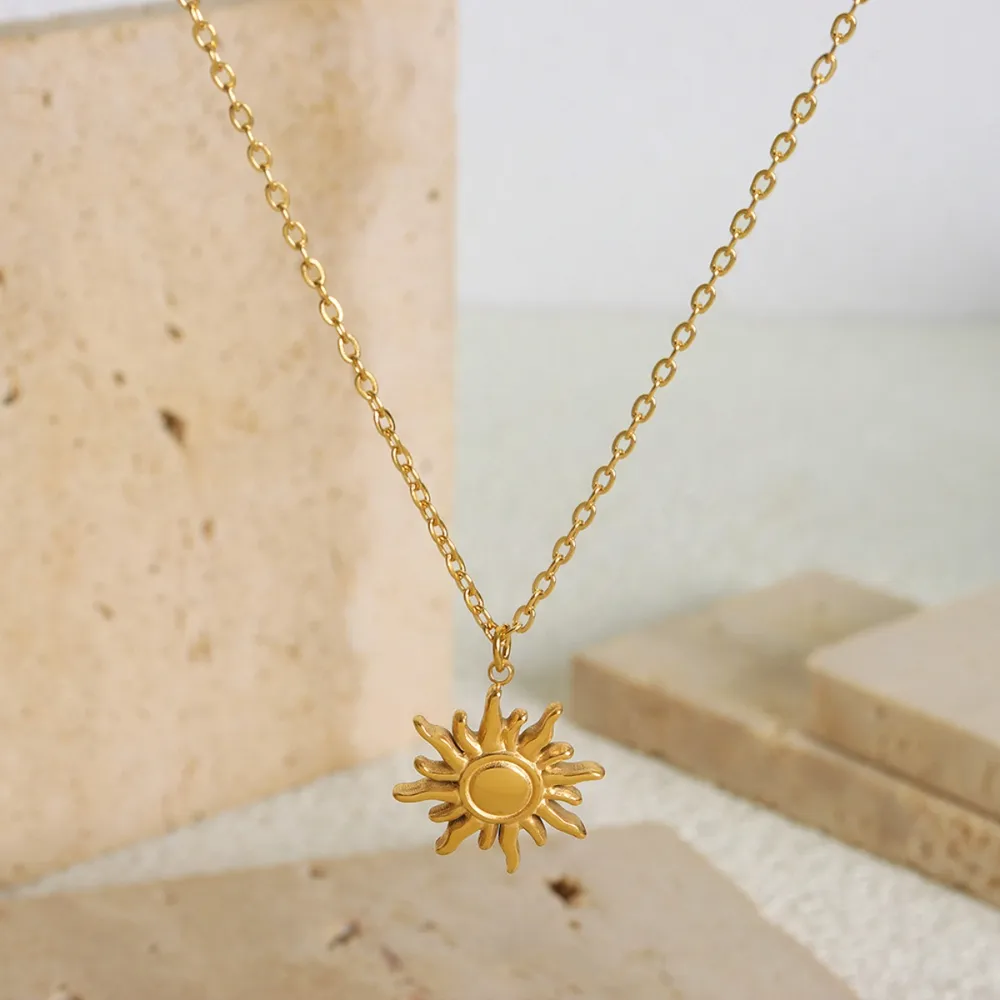 Titanium Steel Sun Shape Pendant Necklace, image 4