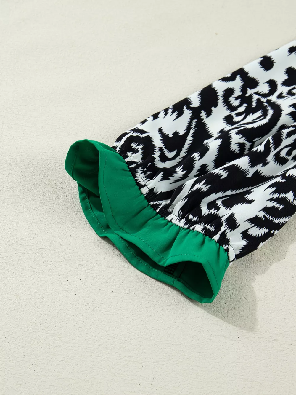 Damask Print Ruffled Color Block Detail Half Sleeve Blouse, image 11
