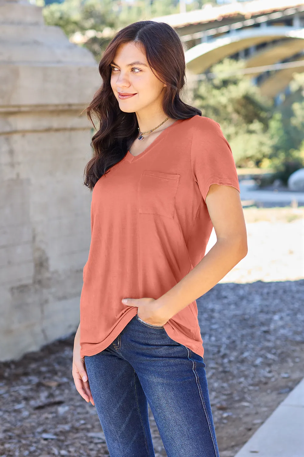Bamboo Full Size V-Neck Short Sleeve T-Shirt, image 32