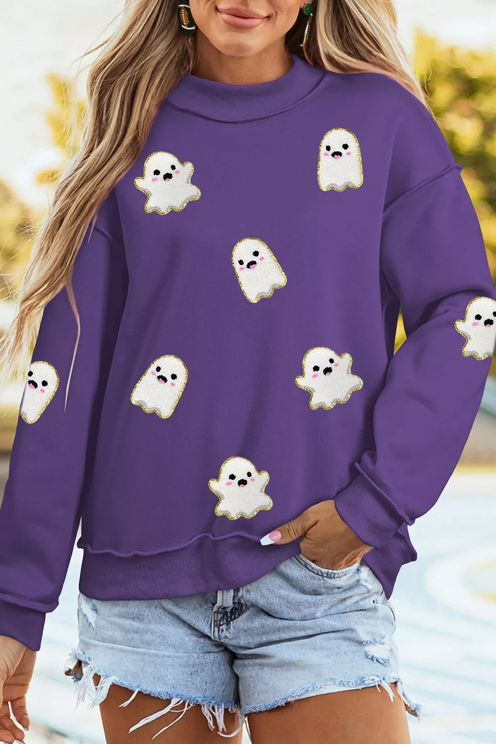 Halloween Ghost Mock Neck Tunic Sweatshirt, image 5