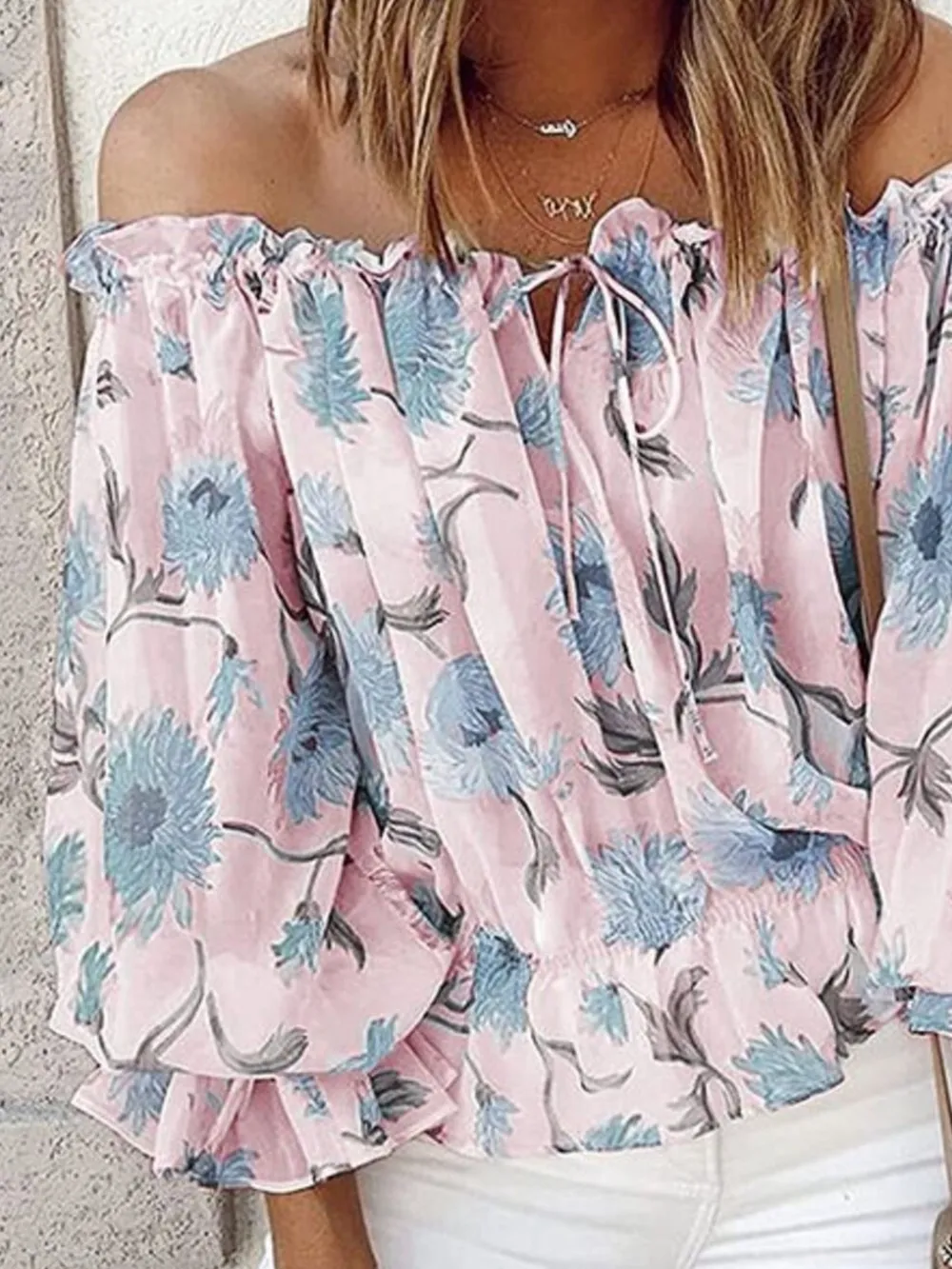 Off-Shoulder Floral Print Blouse, image 7