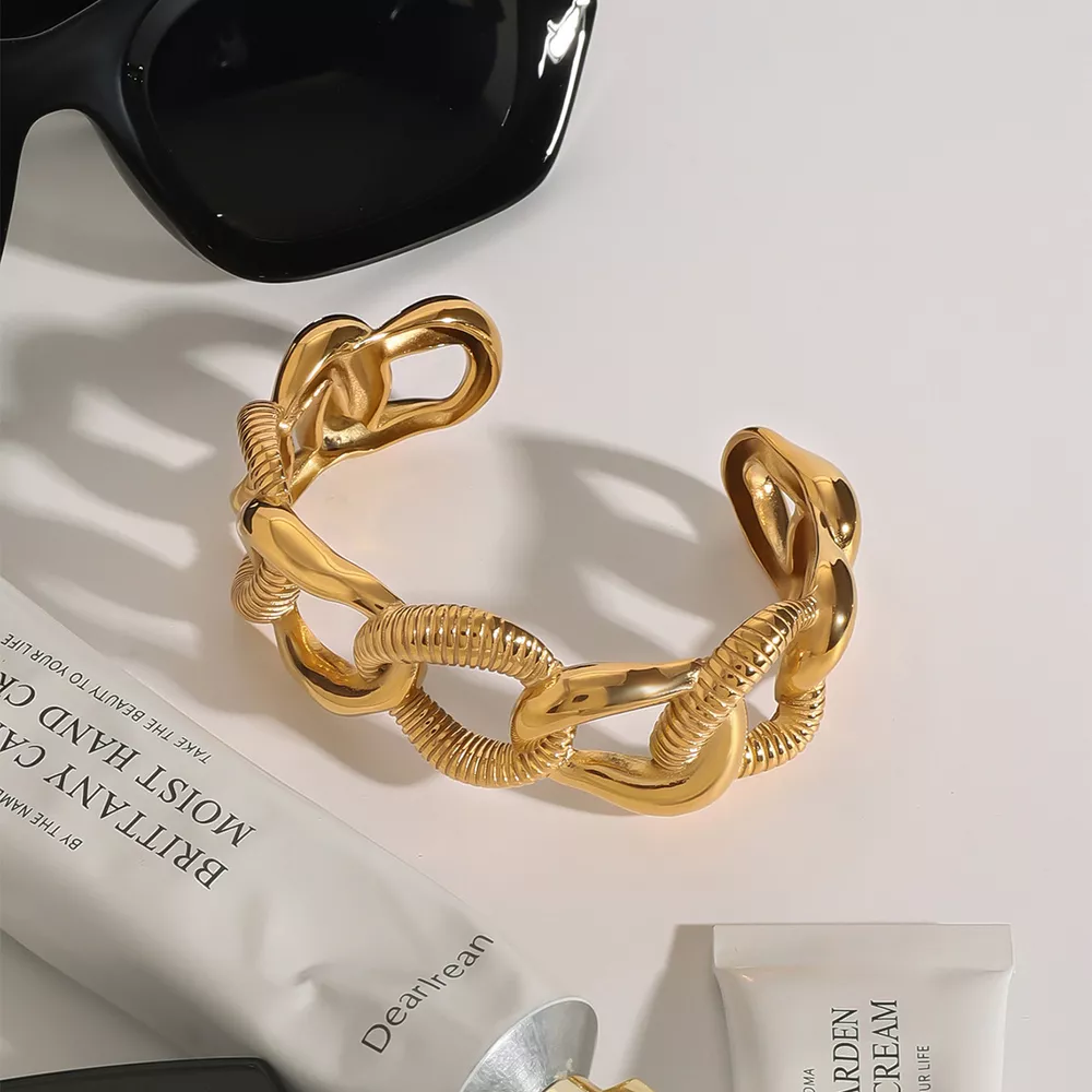 18K Gold-Plated Chain Link Open Bracelet, image 5