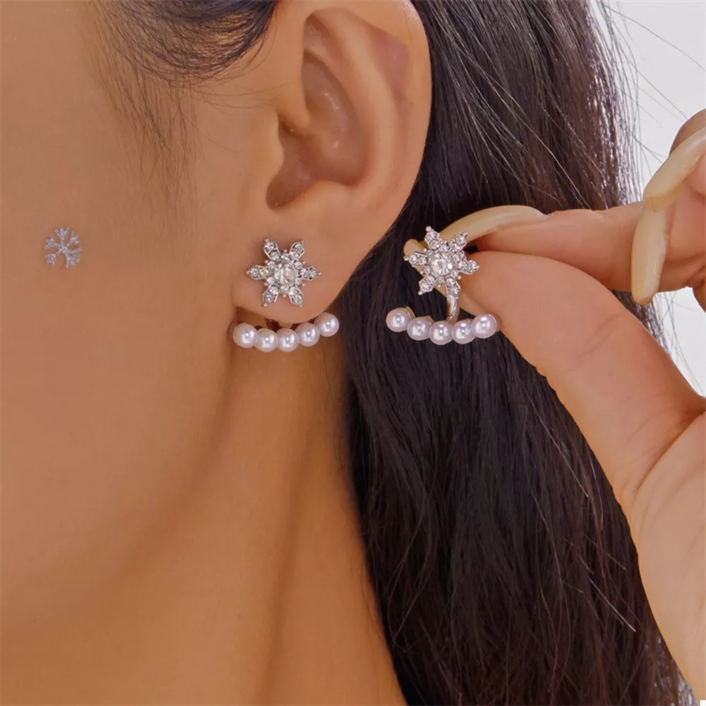 Christmas Snowflake Pearl Earrings, image 4
