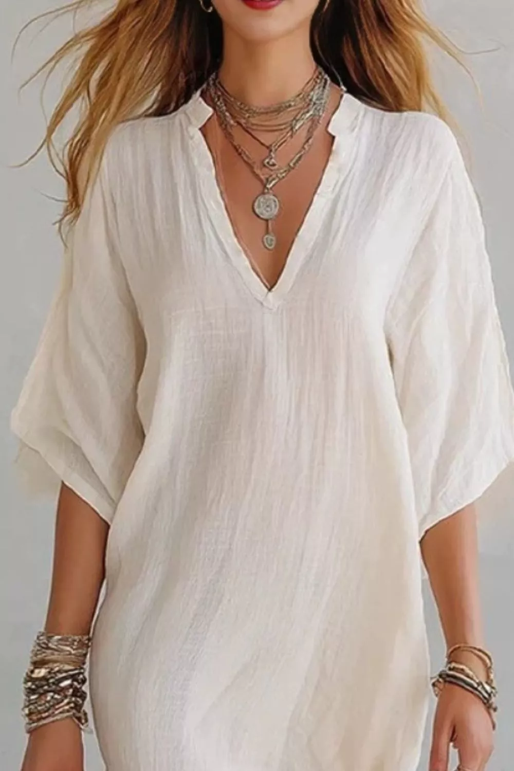 Notched Half Sleeve Mini Dress, image 3