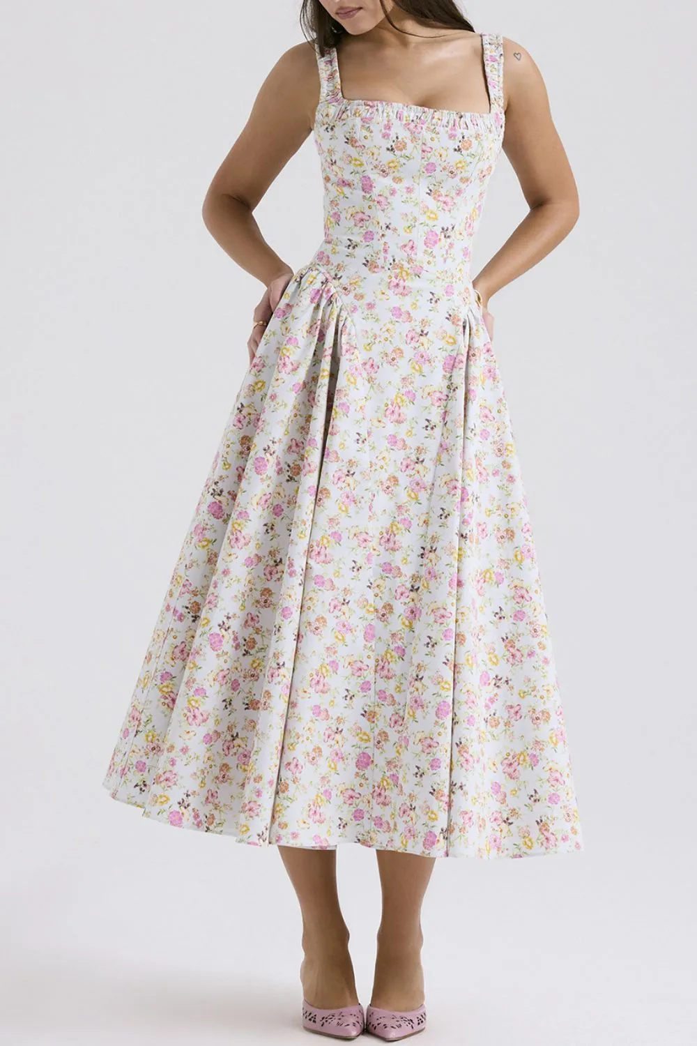 Floral Square Neck Wide Strap Midi Dress, image 5