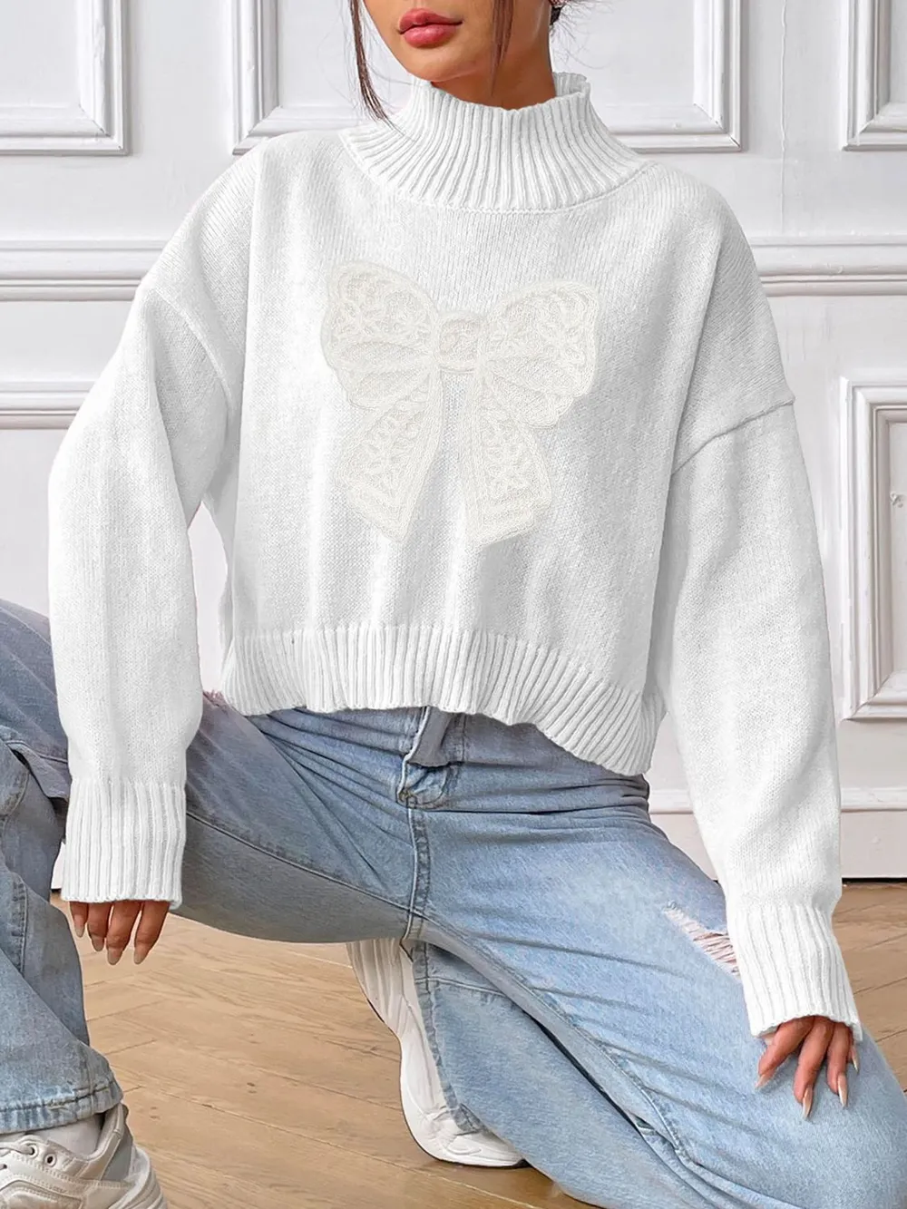 Bow Turtleneck Long Sleeve Sweater, image 12