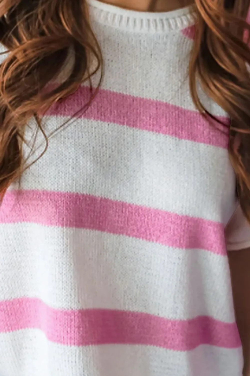 Striped Round Neck Short Sleeve Knit Top, image 6