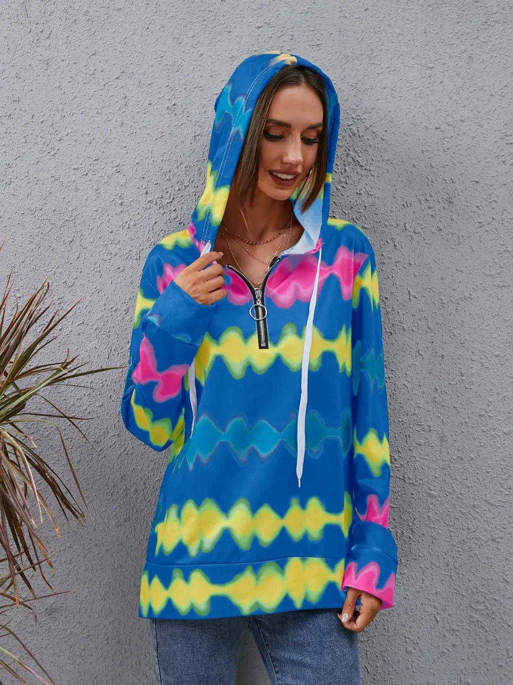 Contrast Quarter Zip Dropped Shoulder Hoodie, image 12