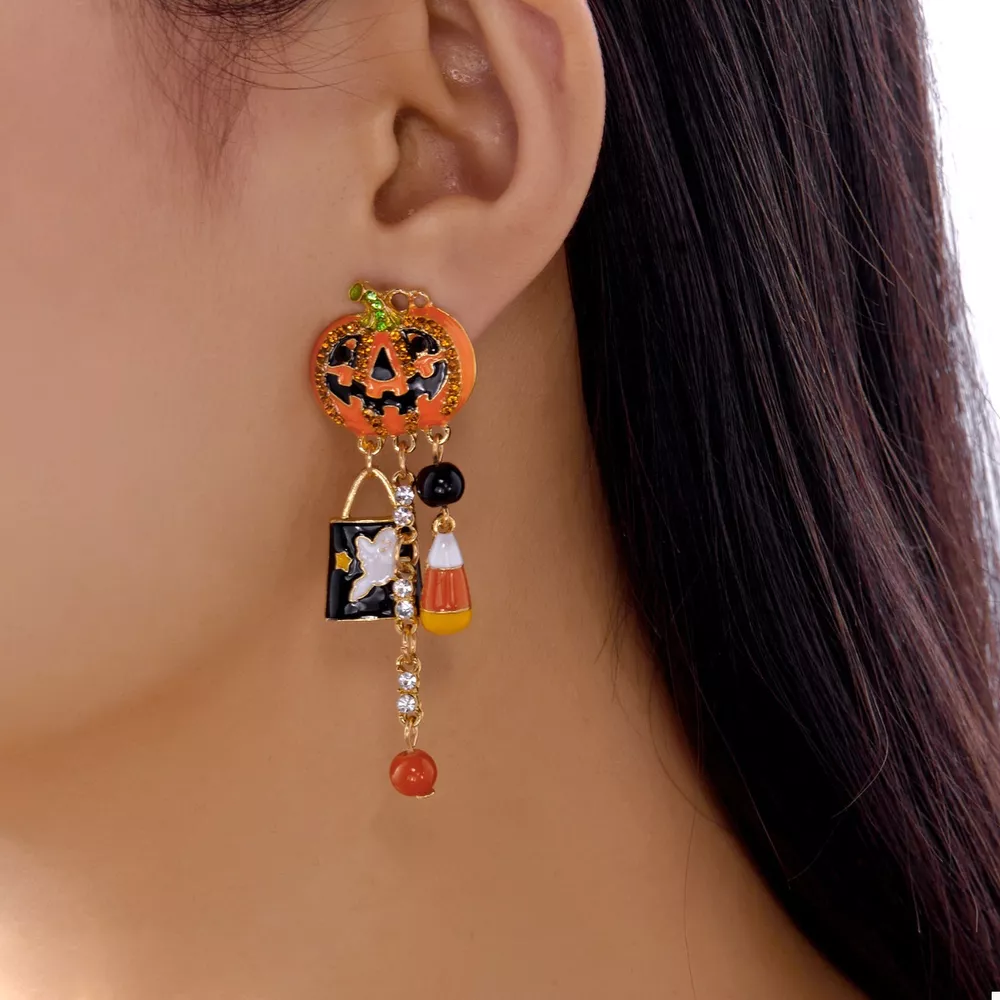Halloween Pumpkin Drop Earrings, image 2