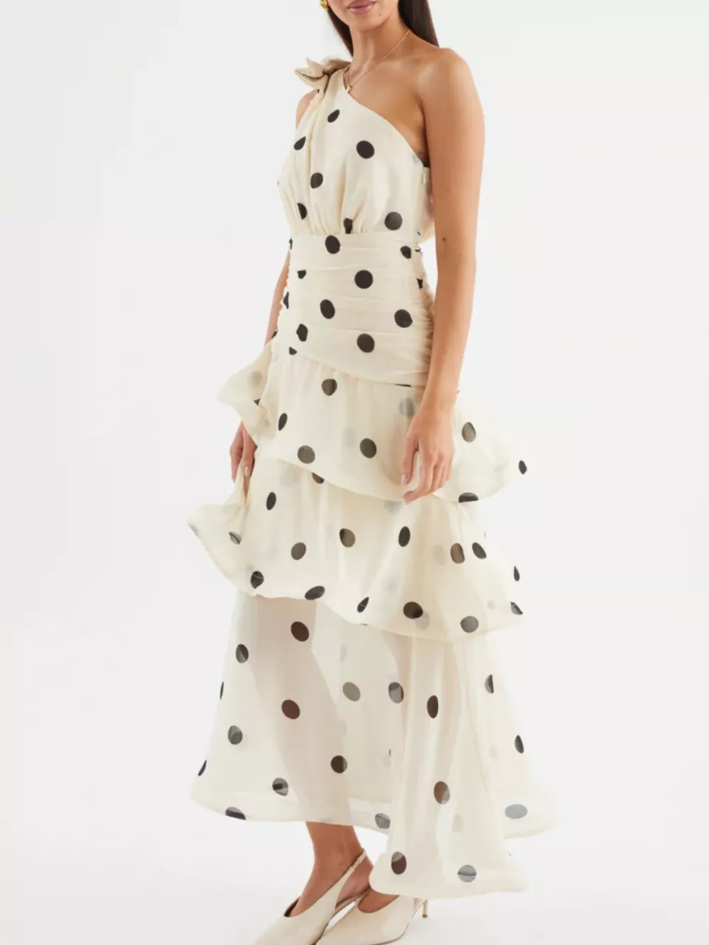 Polka Dot One-Shoulder Ruffle Dress, image 20