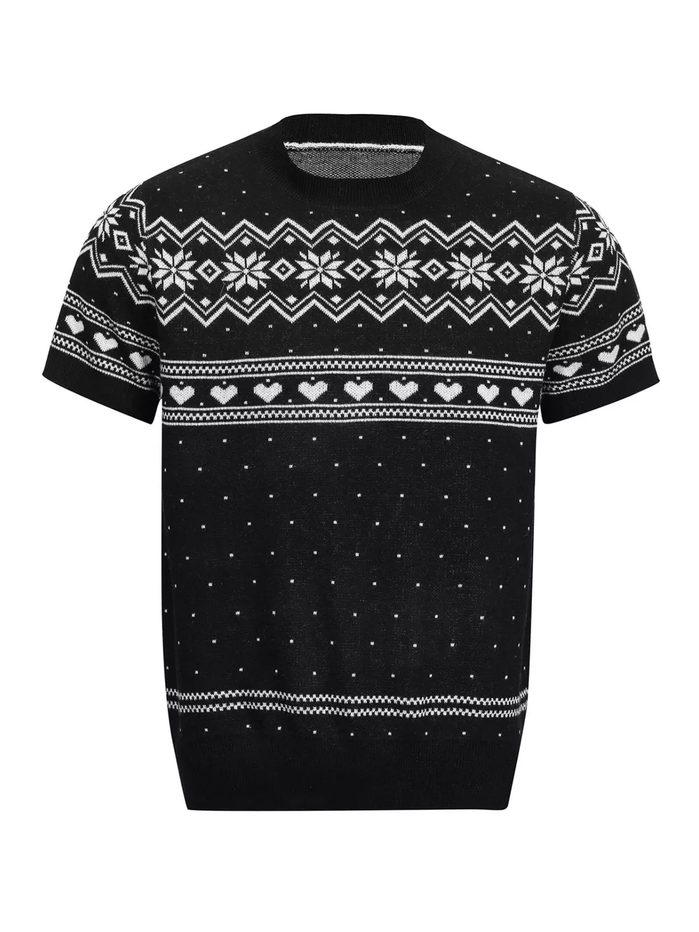 Men's Short-Sleeve Knit Top with Fair Isle and Heart Pattern, image 5