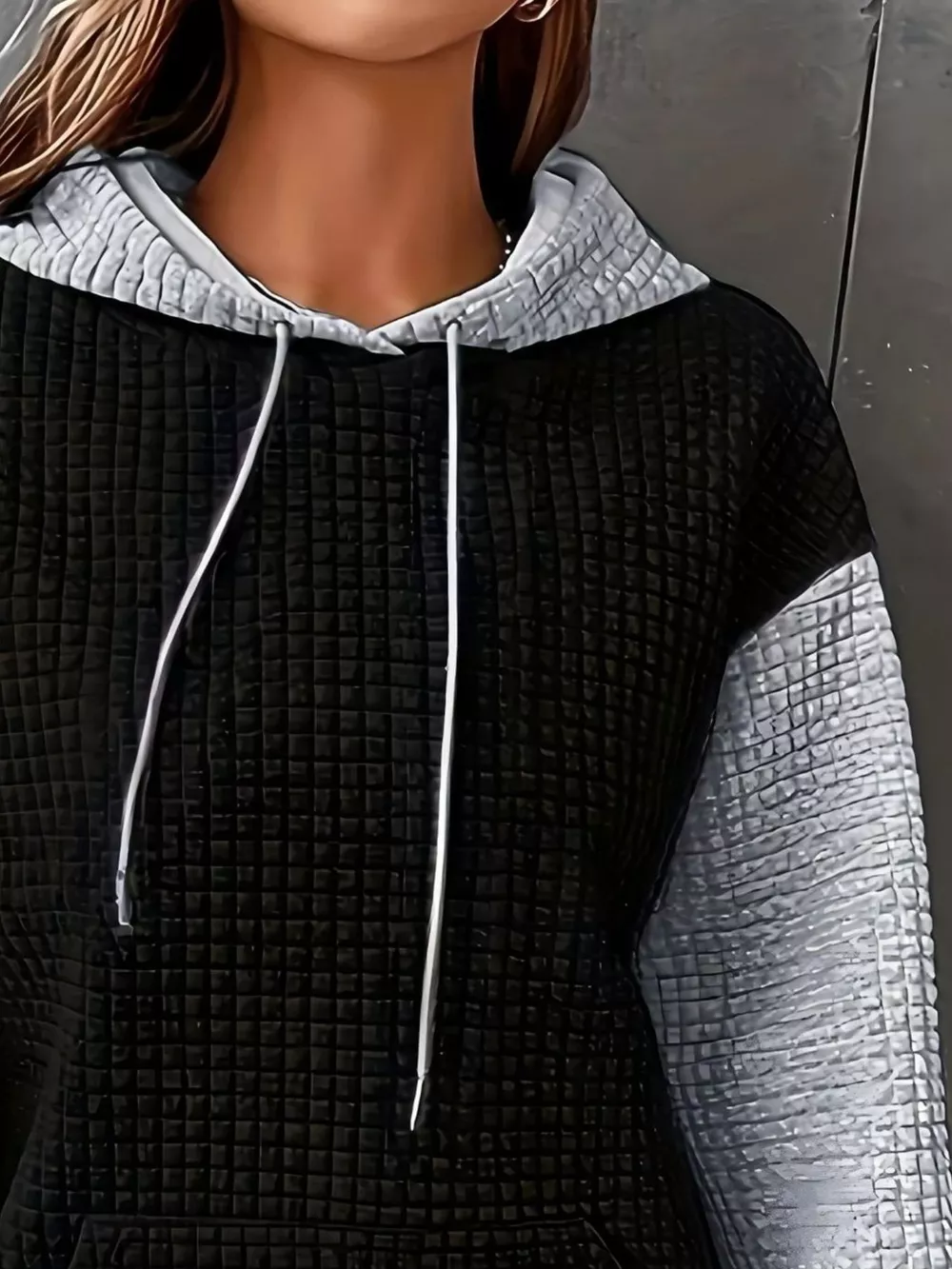 Full Size Textured Kangaroo Pocket Hoodie Plus Size, image 24