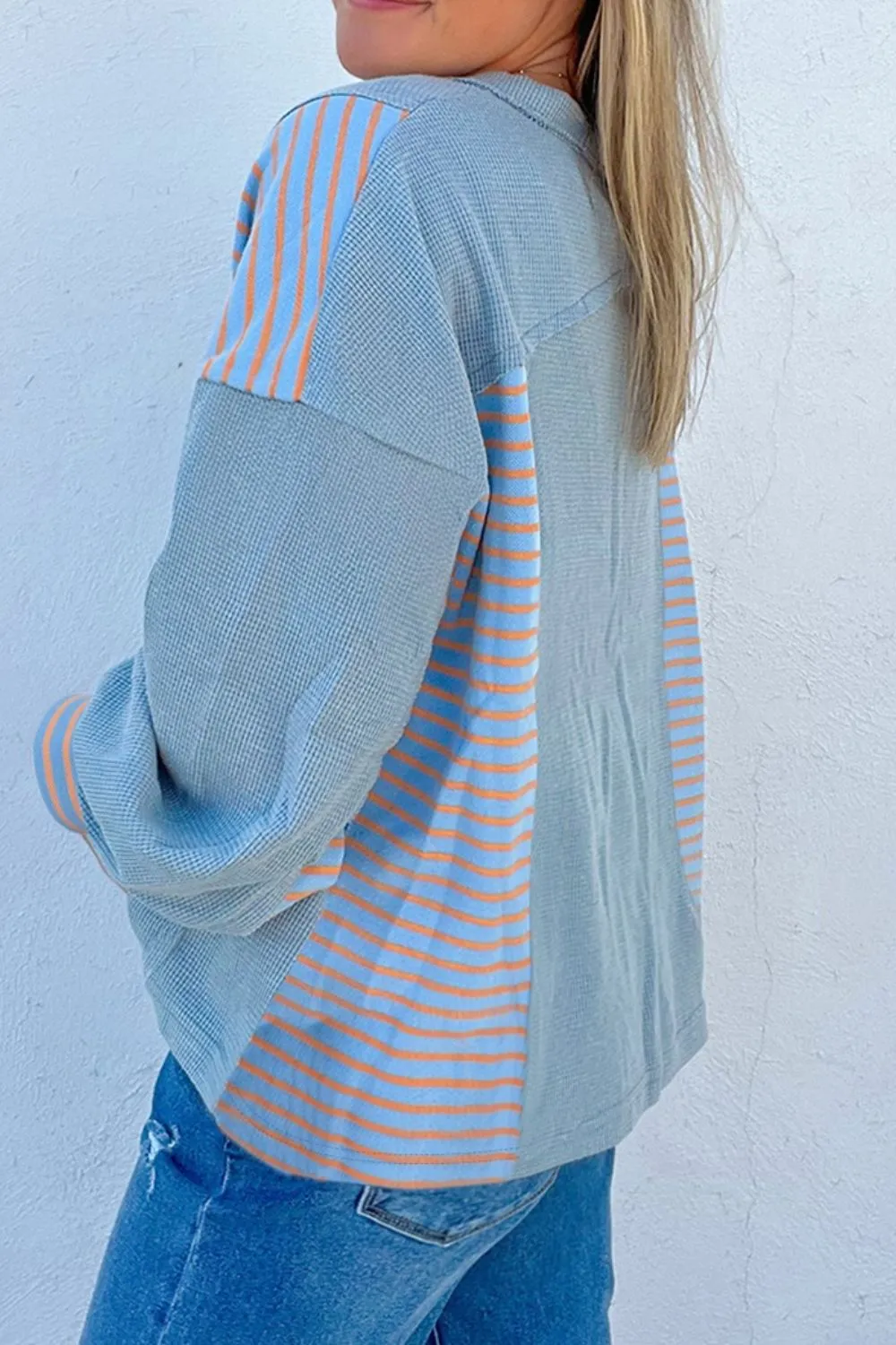 Striped Long Sleeve V-Neck Oversized Sweatshirt, image 3