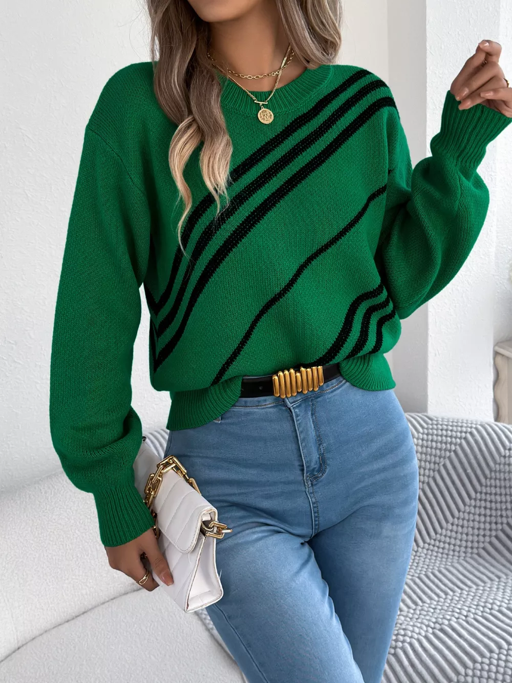 Striped Pattern Casual Round Neck Sweater, image 16