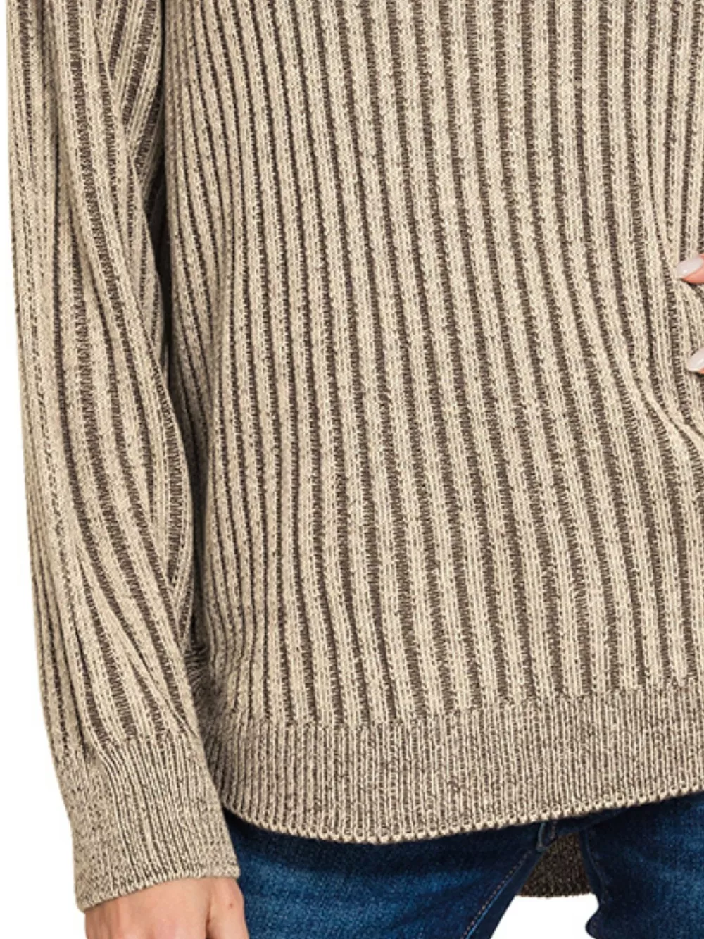 Curved Hem Two-Tone Ribbed Sweater, image 3