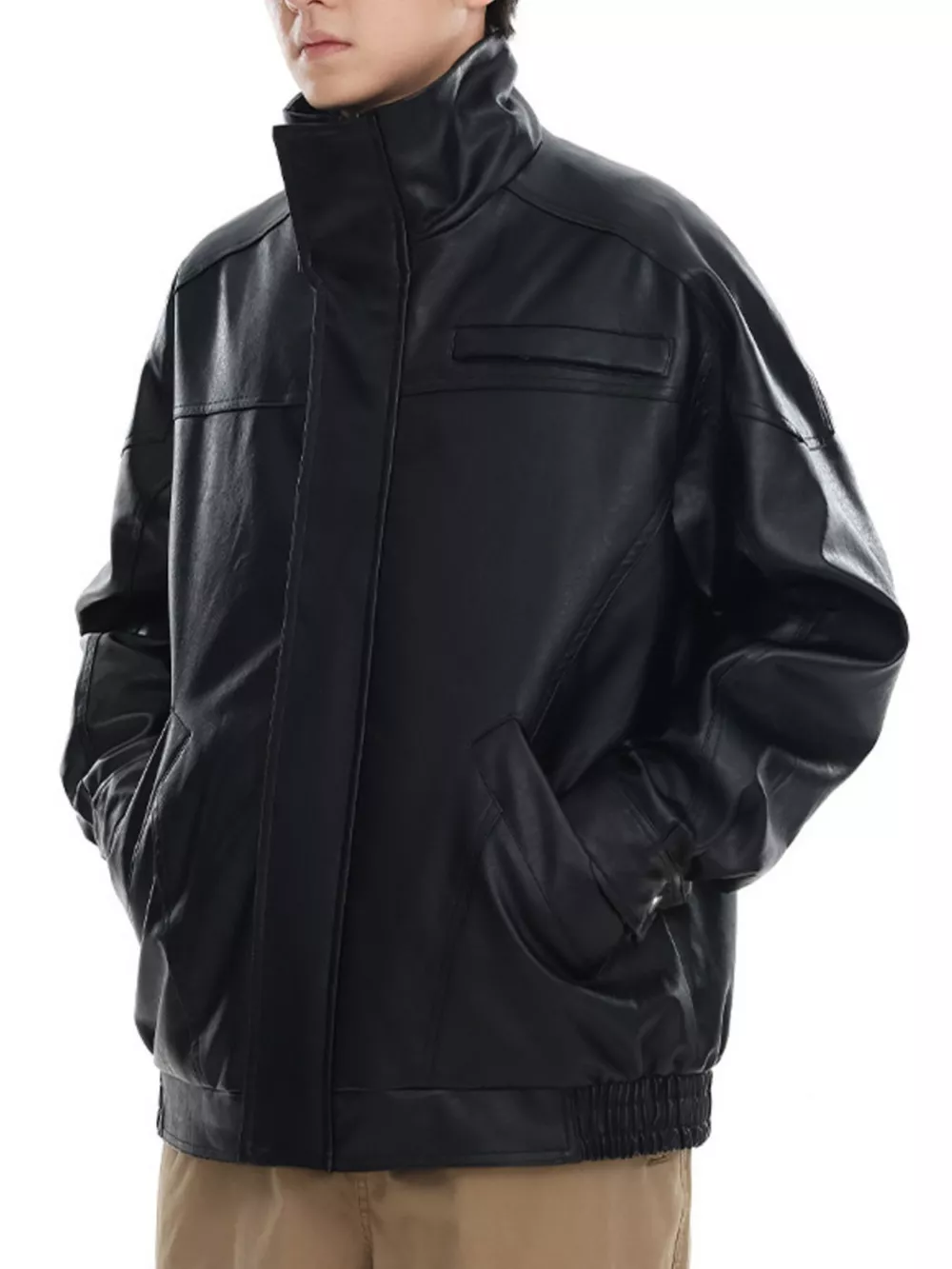 Men's Plus Size Stand Collar Leather Jacket