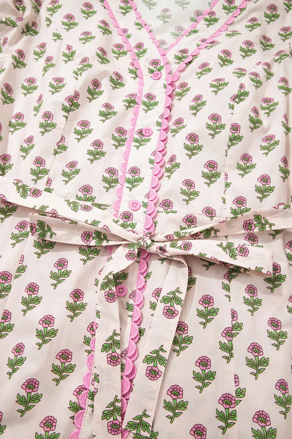 Floral Print V Neck Scallop Trim Button Front Short Sleeve Dress, image 10