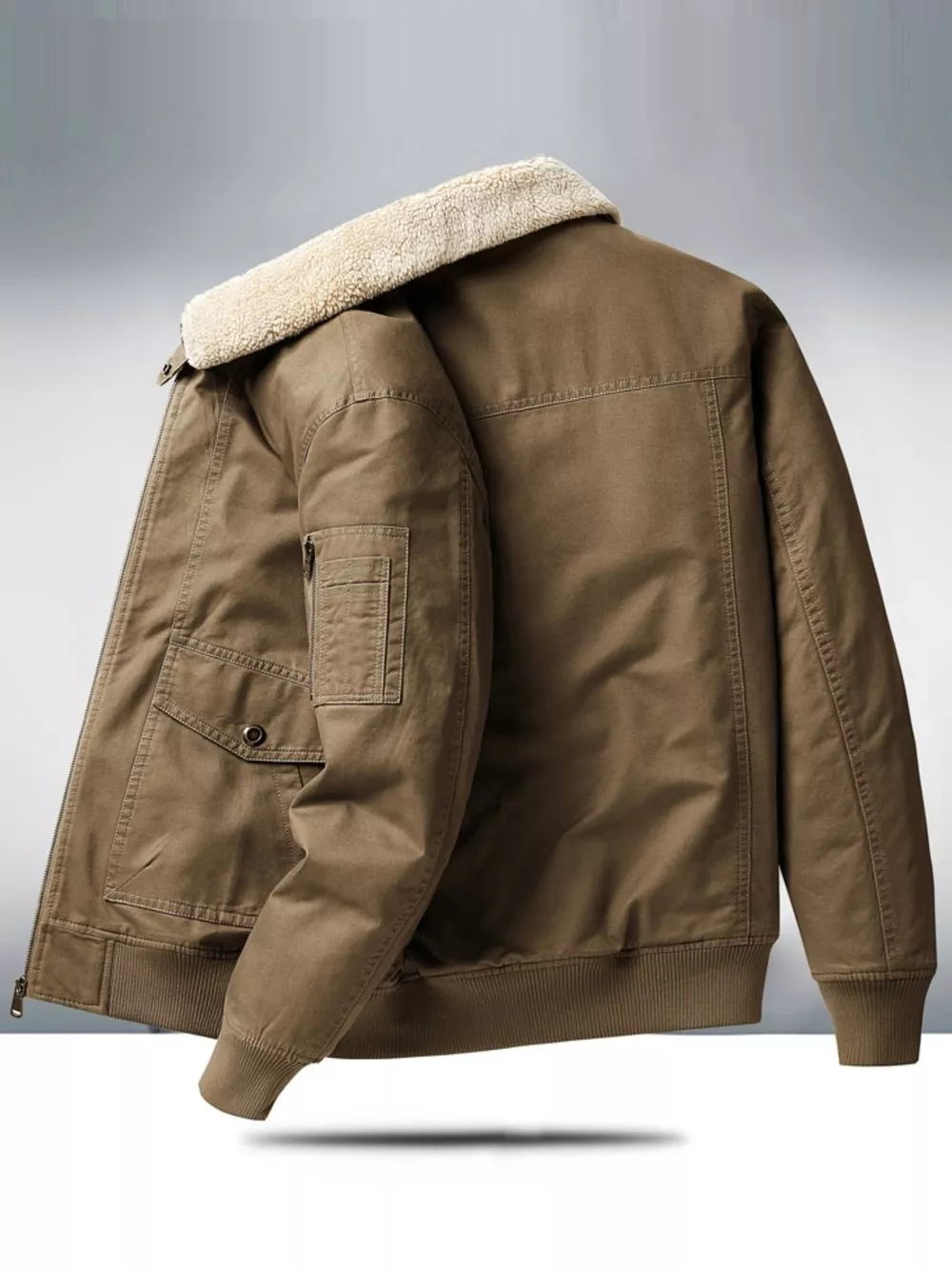 Men's Plus Size Warm Sherpa Lined Zip Up Jacket, image 3