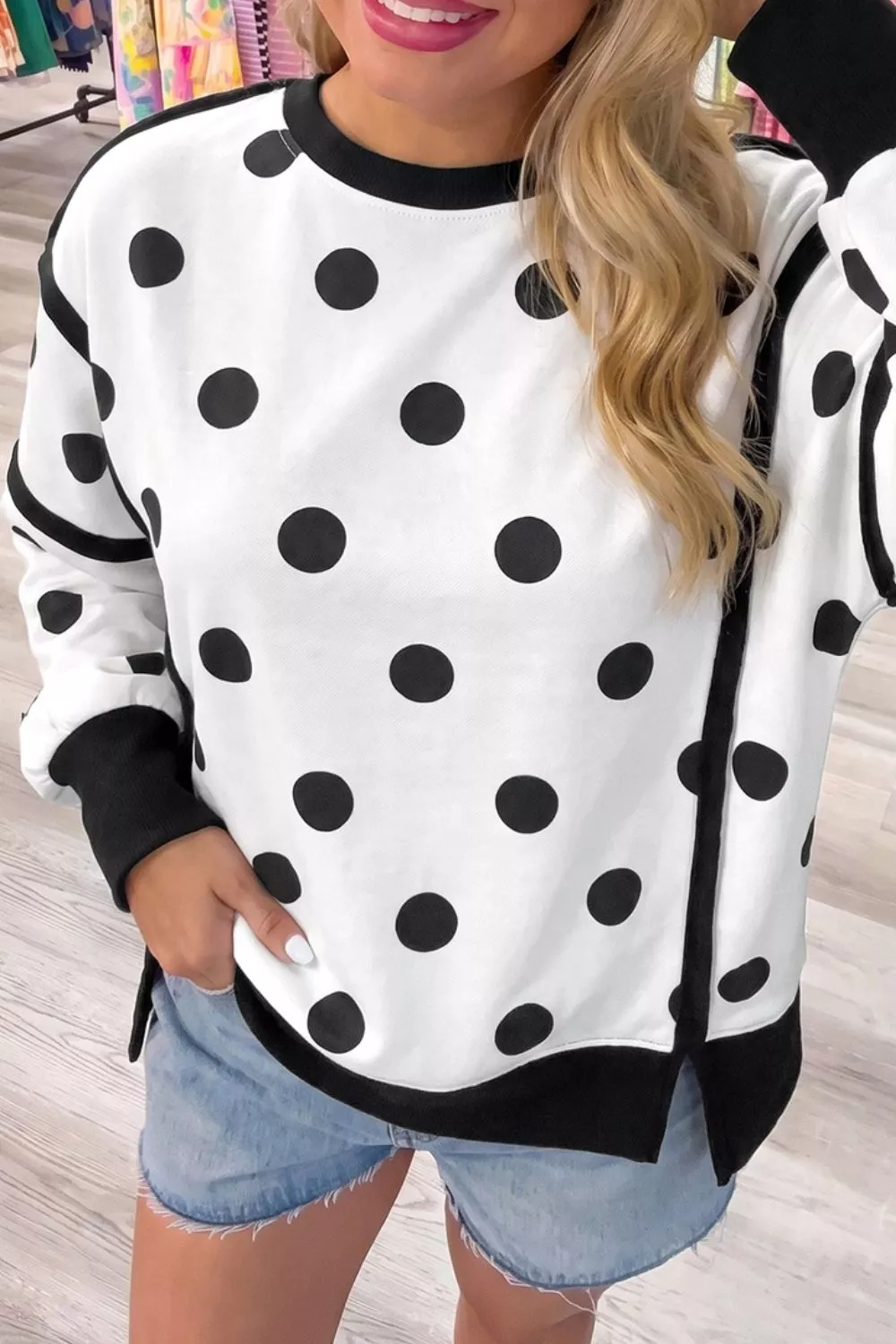 Polka Dot Crew Neck Sweatshirt, image 9