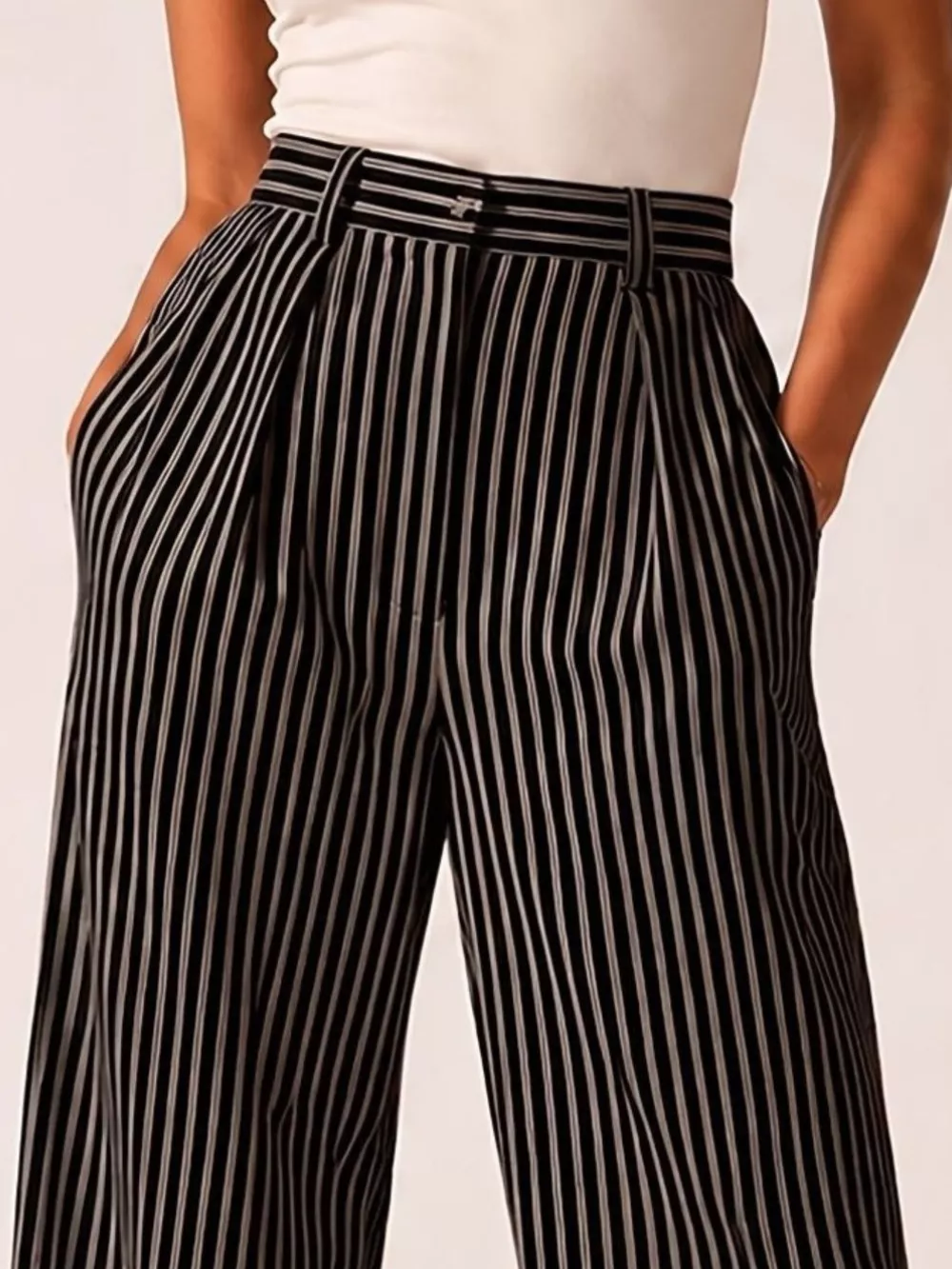 High-Waisted Wide-Leg Striped Pants, image 3