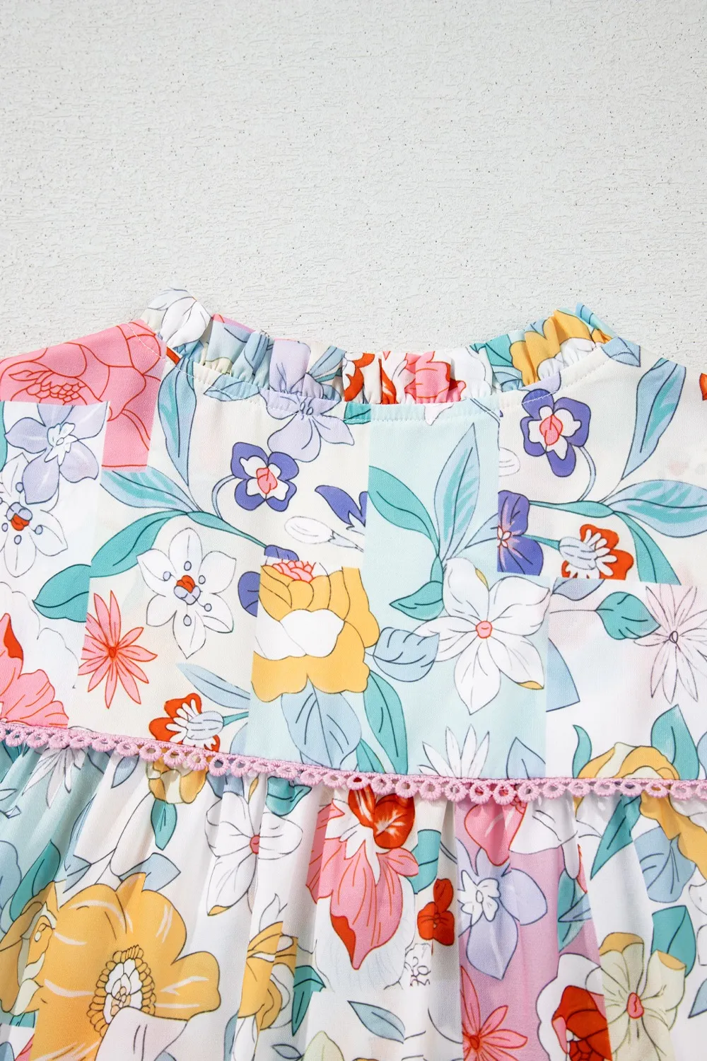 Boho Flower Print Half Puff Sleeve Blouse, image 9