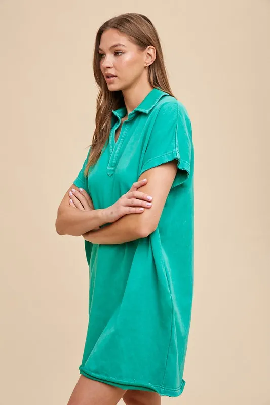 Mineral Washed Johnny Collar Short Sleeve Dress, image 2