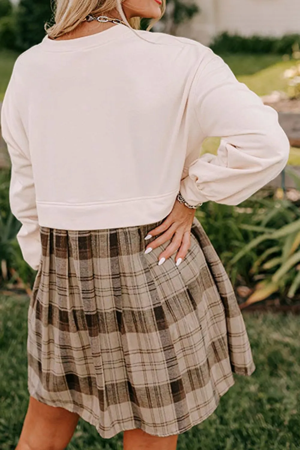 Plaid Round Neck Long Sleeve Mini Dress, image 17