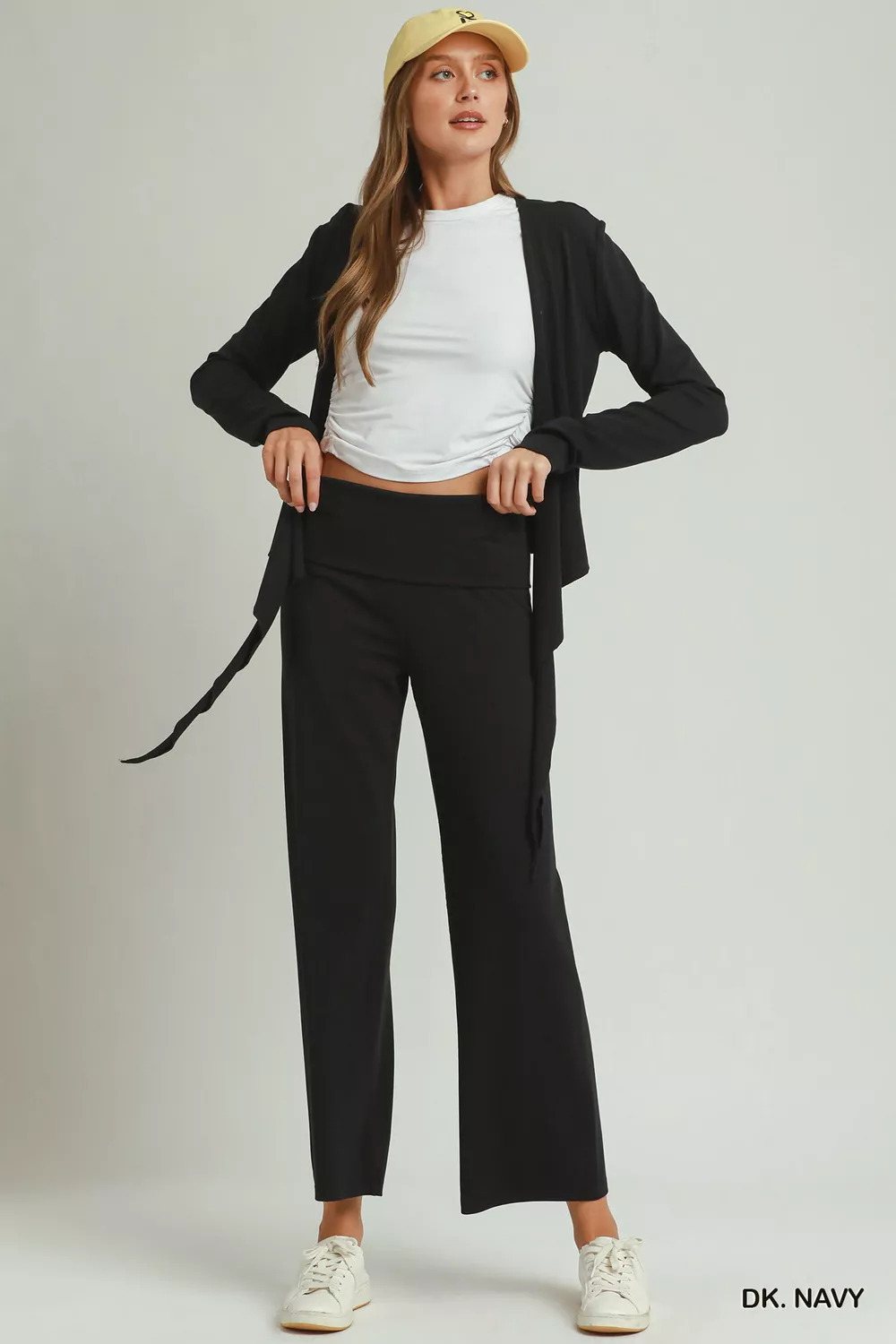Cotton Viscose Folded Waistband Straight Leg Pants, image 4