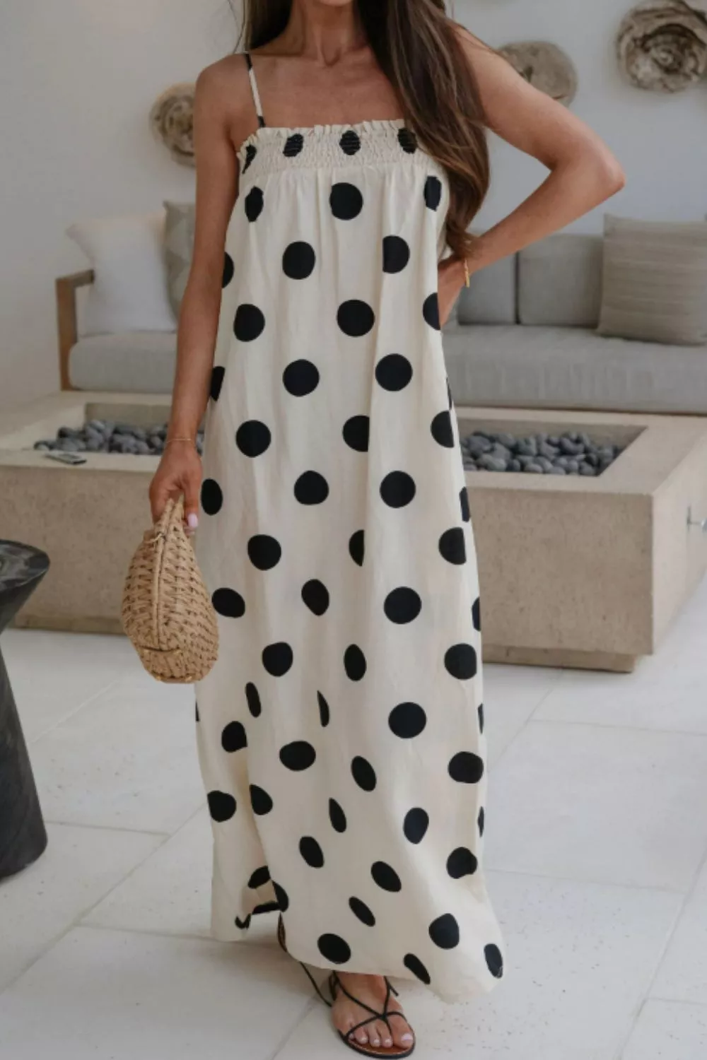 Polka Dot Spaghetti Straps Maxi Dress