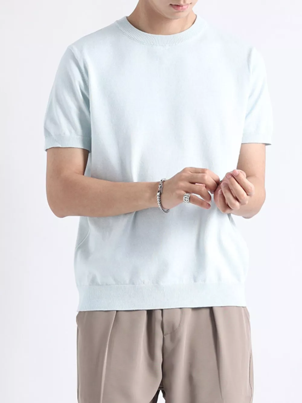 Men's Plus Size Casual Knitted Short Sleeve T-Shirt, image 9