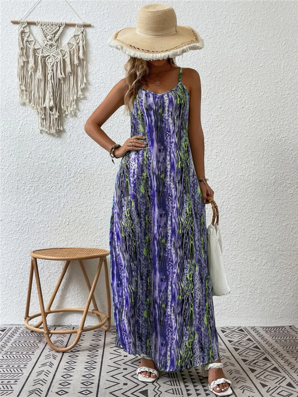 Full Size Printed Scoop Neck Maxi Cami Dress, image 15