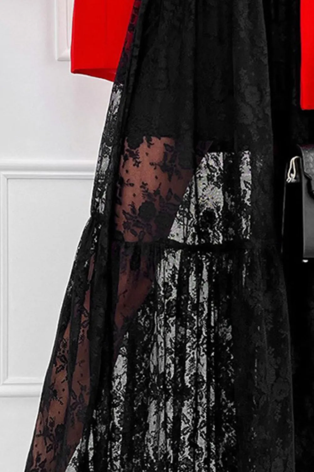 Lace Elastic Waist Maxi Skirt, image 8
