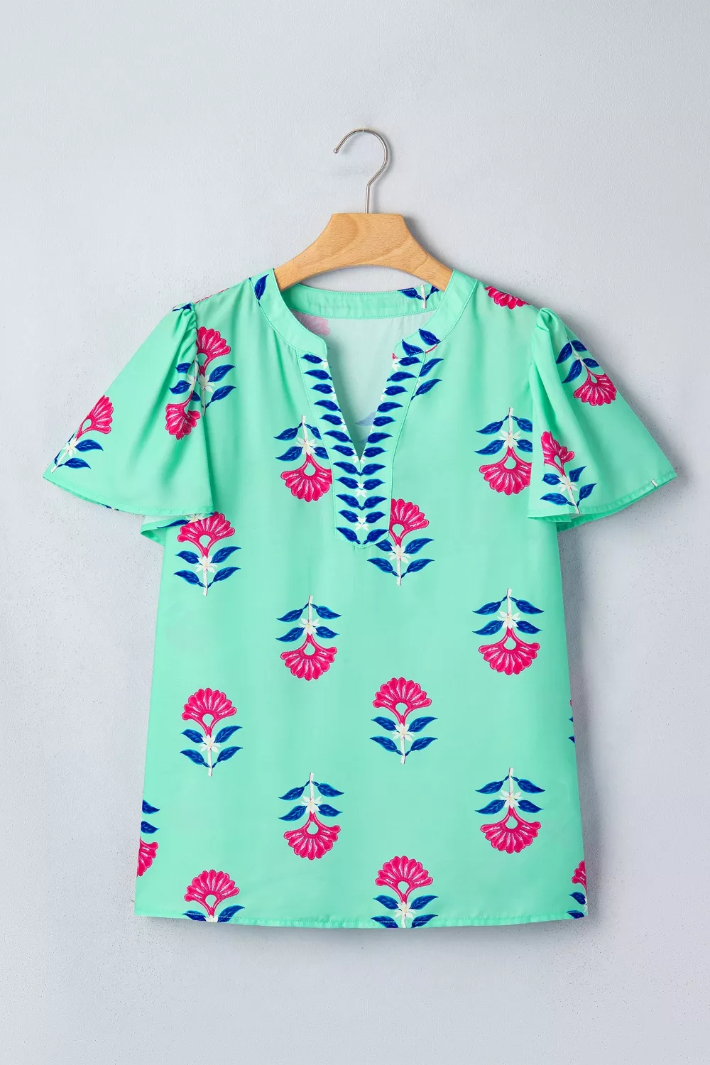 Floral V Neck Flutter Sleeve Blouse, image 5