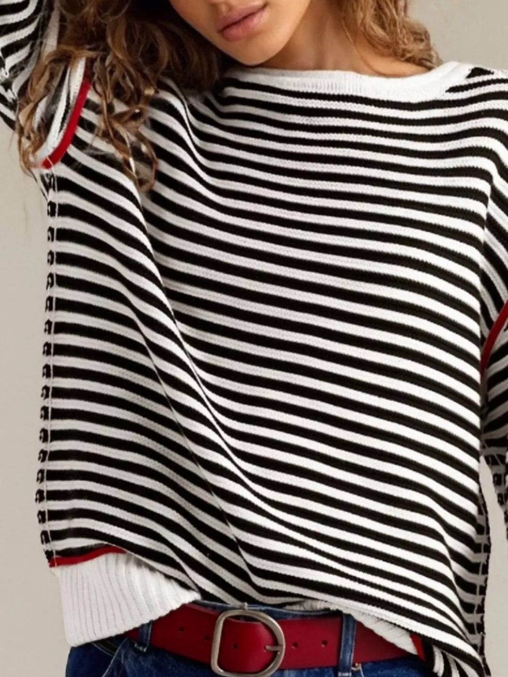 Striped Round Neck Long Sleeve Sweater, image 18