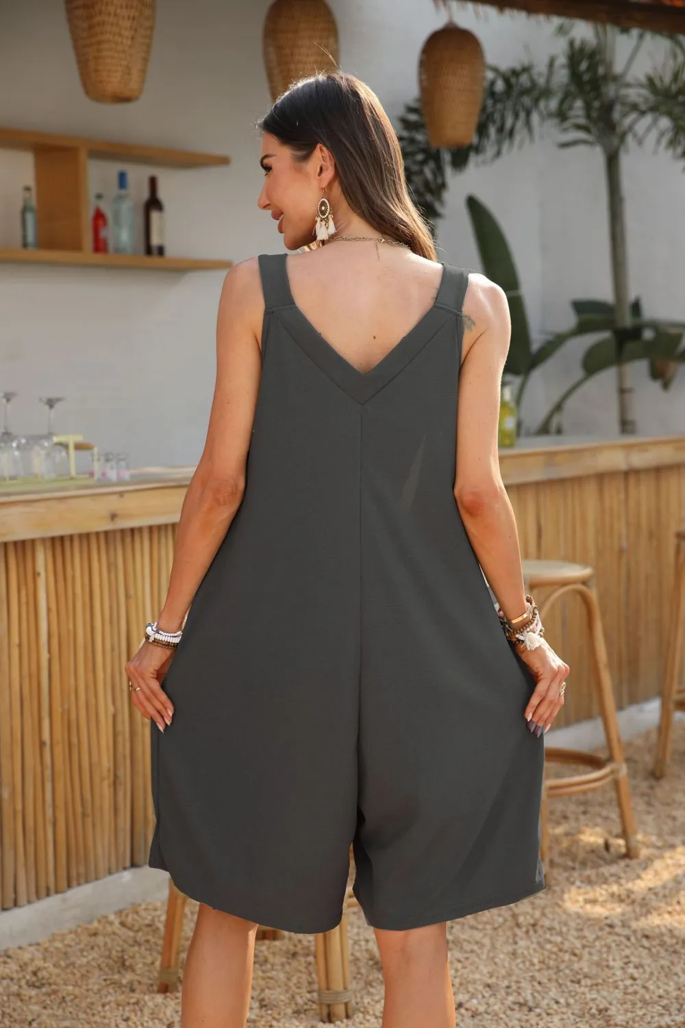 Casual V-Neck Sleeveless Romper with Pockets, image 30