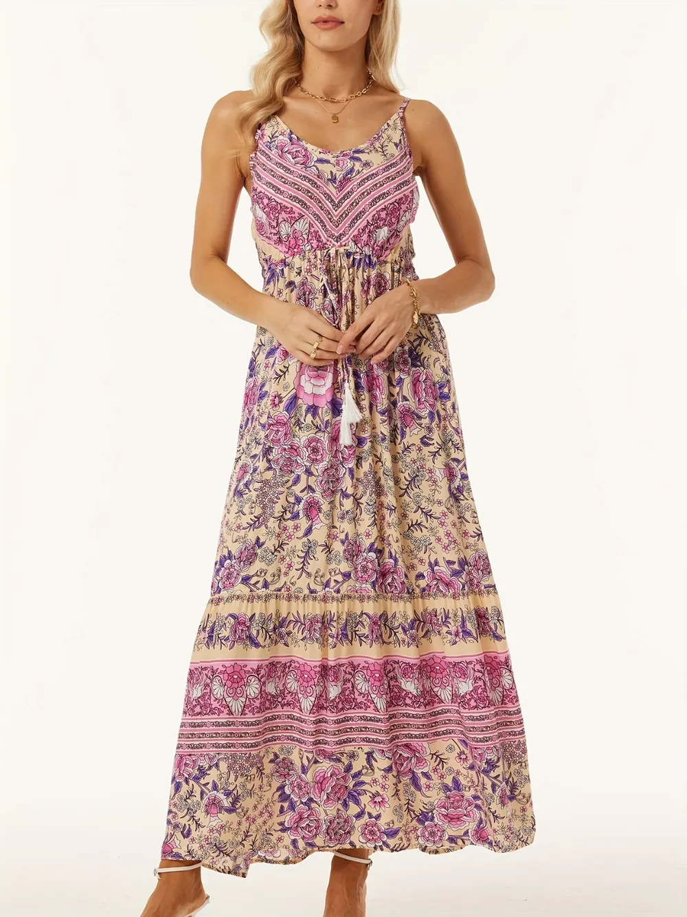 Printed Scoop Neck Midi Cami Dress, image 9