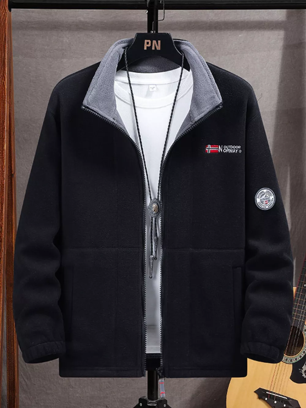 Men's Full Size Zip Up Long Sleeve Fleece Jacket Plus Size
