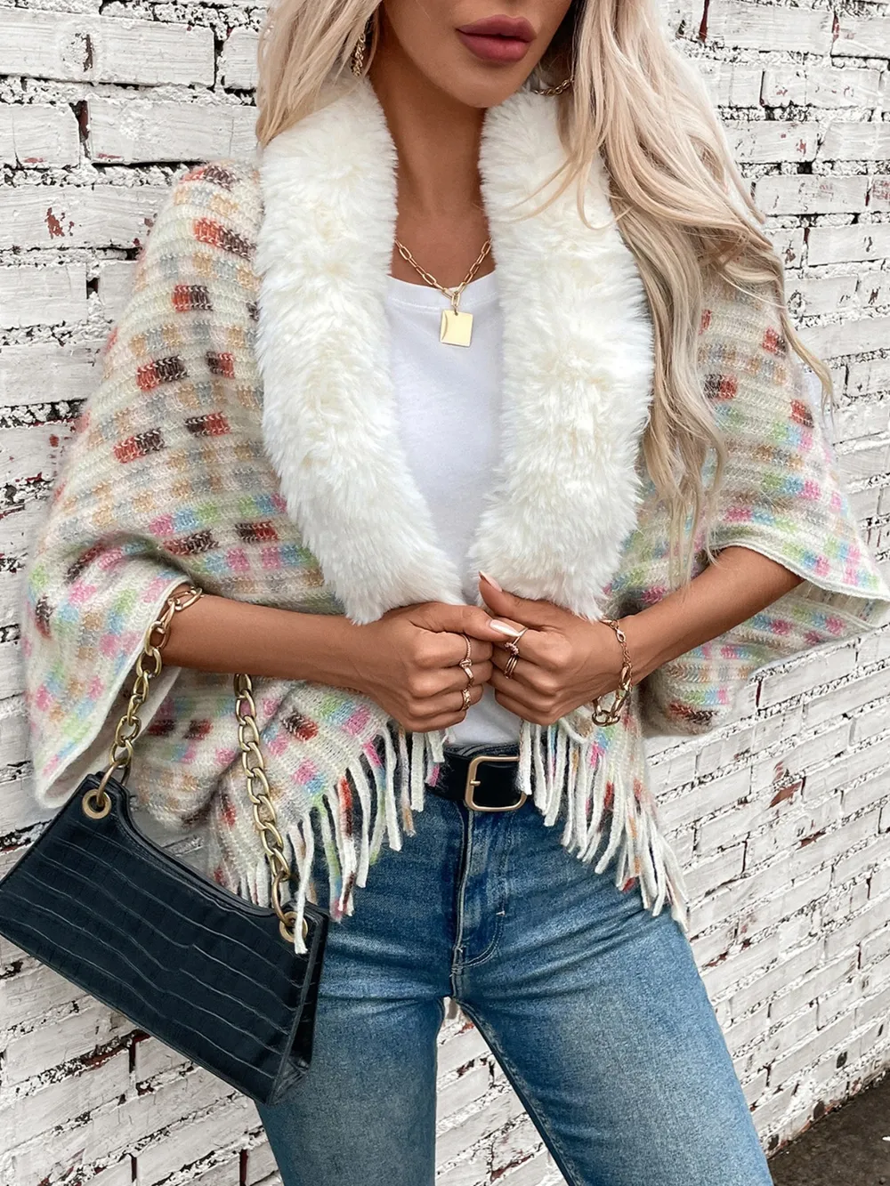 Fringe Fuzzy Open Front Poncho, image 18