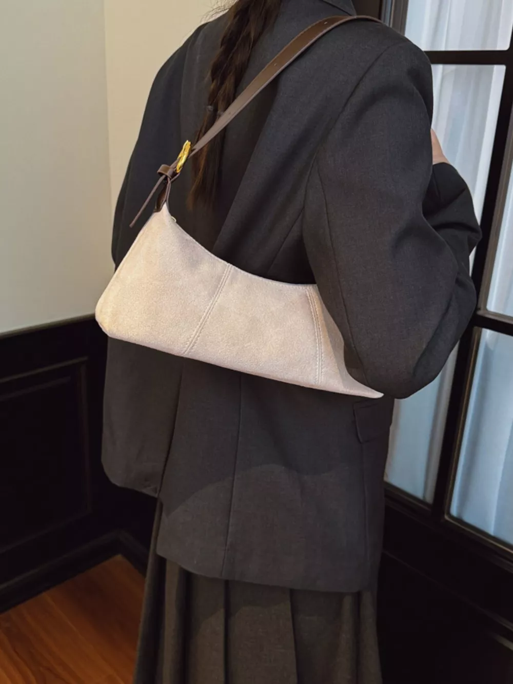 Vintage Suede Hobo Shoulder Bag, image 7